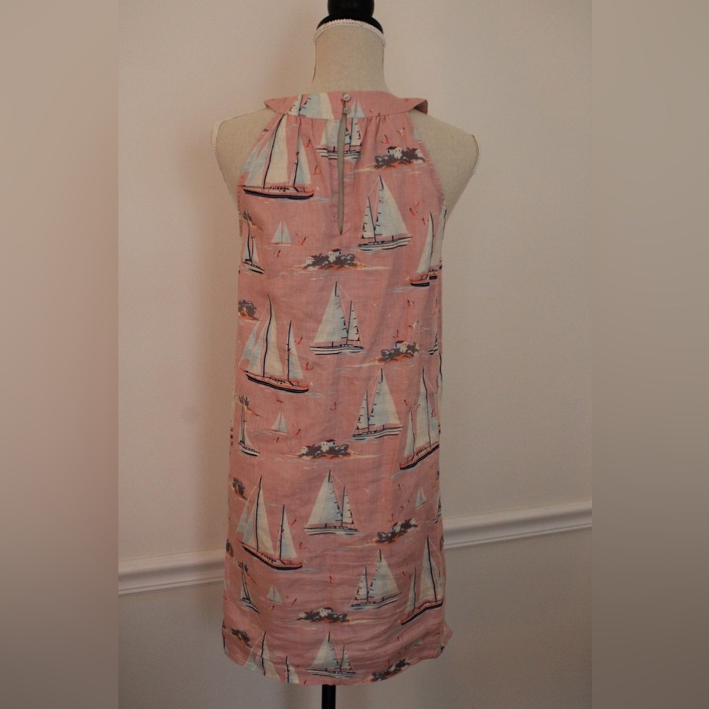 St. Tropez 100% Linen Pink White Sailboat Print Sleeveless Dress XS - Picture 6 of 14